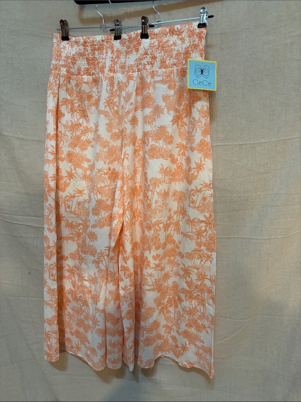 CeCe Cream and Orange Tropical-Print Wide Leg Pants